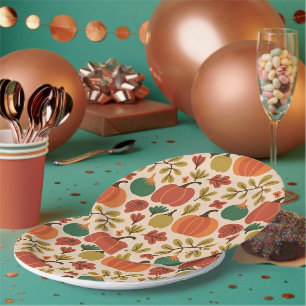 Whimsical Hand-Drawn Fall Halloween Pumpkin Seamle Paper Plate