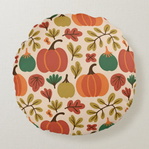 Whimsical Hand-Drawn Fall Halloween Pumpkin Seamle Round Cushion