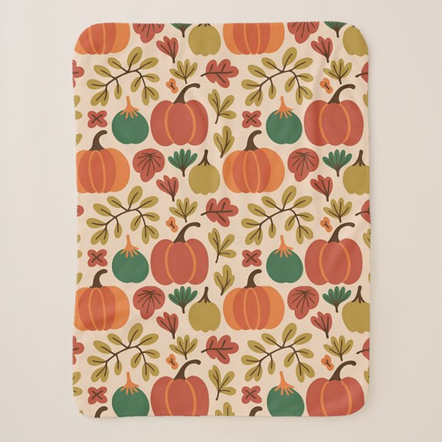 Whimsical Hand-Drawn Fall Halloween Pumpkin Seamle Sherpa Blanket (Front)
