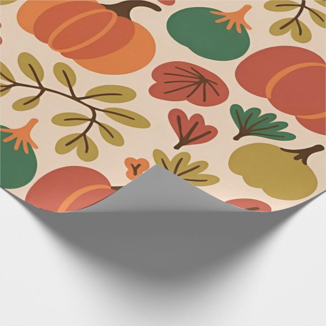 Whimsical Hand-Drawn Fall Halloween Pumpkin Seamle Wrapping Paper (Corner)