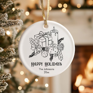 Whimsical Hand drawn Festive Christmas Ceramic Tree Decoration