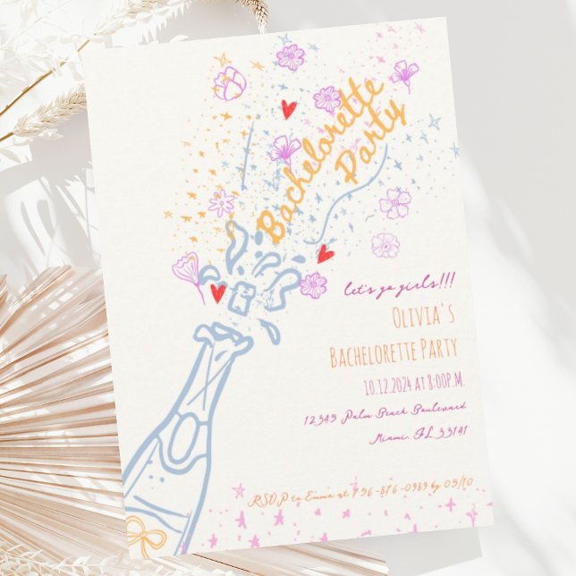 Whimsical Hand Drawn Floral Bachelorette Party Invitation (Creator Uploaded)