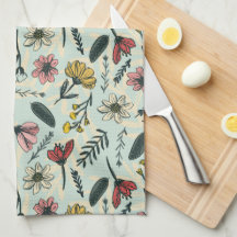 Whimsical Hand-Drawn Floral Kitchen Towel