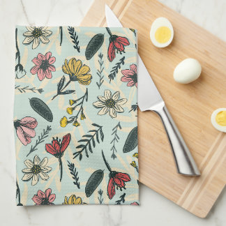 Whimsical Hand-Drawn Floral Kitchen Towel