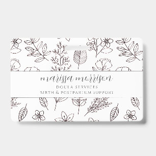 Whimsical Hand Drawn Floral On Pink Doula Badge ID Badge