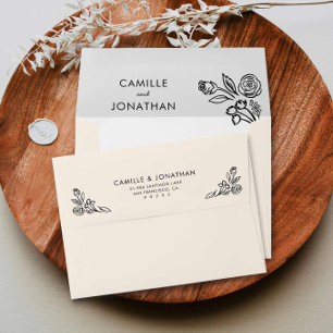 Whimsical Hand Drawn Floral Wedding Envelope