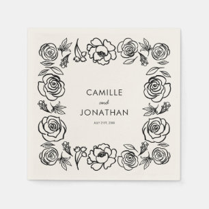 Whimsical Hand Drawn Floral Wedding Paper Napkin