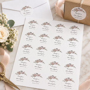 Whimsical Hand Drawn Floral Wedding Script Classic Round Sticker