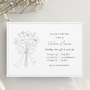 Whimsical Hand Drawn Flower and Bow Bridal Shower  Invitation