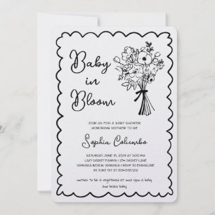 Whimsical Hand Drawn Flower Bouquet Baby in Bloom  Invitation