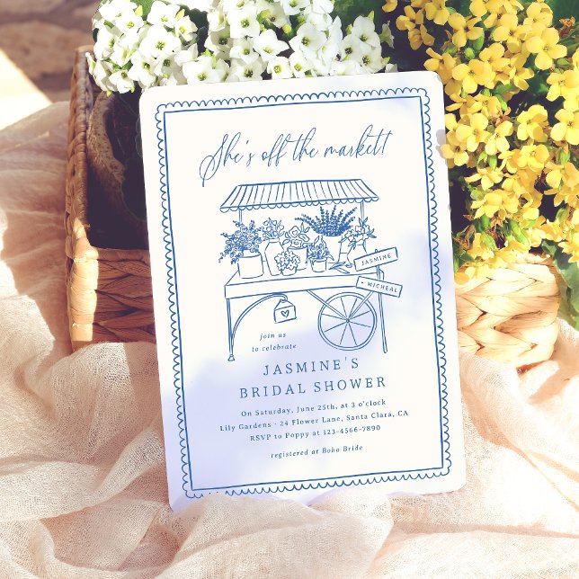 Whimsical Hand Drawn Flower Market Bridal Shower Invitation (Card Front Mock-up)