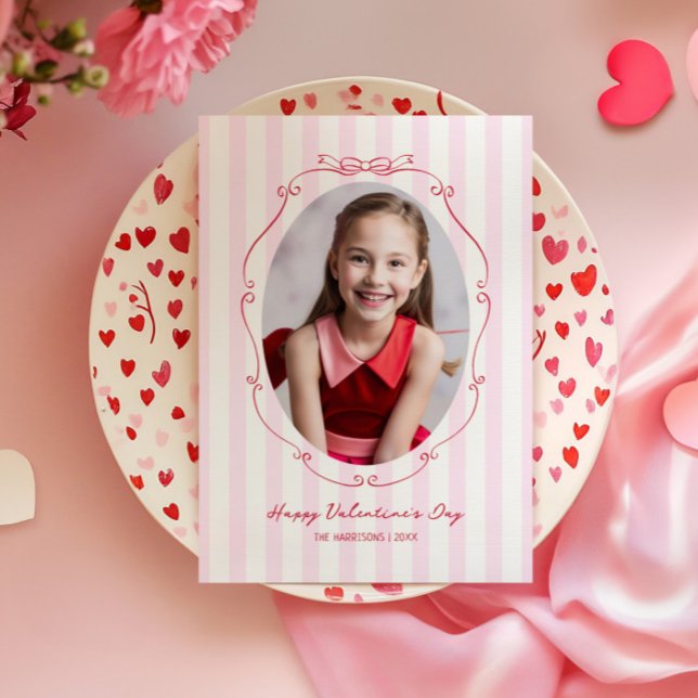 Whimsical Hand Drawn Frame Pink Stripes Holiday Card (Creator Uploaded)