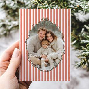 Whimsical Hand Drawn Frame Red Stripes Christmas Holiday Card