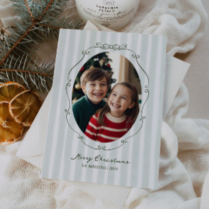 Whimsical Hand Drawn Frame Sage Stripes Holiday Card