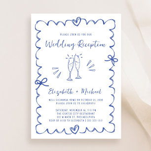 Whimsical Hand Drawn French Blue Wedding Reception Invitation