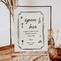 Whimsical Hand Drawn French Open Bar Sign