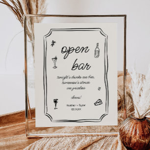 Whimsical Hand Drawn French Open Bar Sign