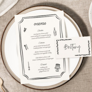 Whimsical Hand Drawn French Wedding Menu