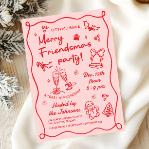 Whimsical Hand Drawn Friendsmas Christmas Party Invitation