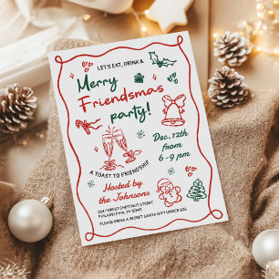 Whimsical Hand Drawn Friendsmas Christmas Party Invitation