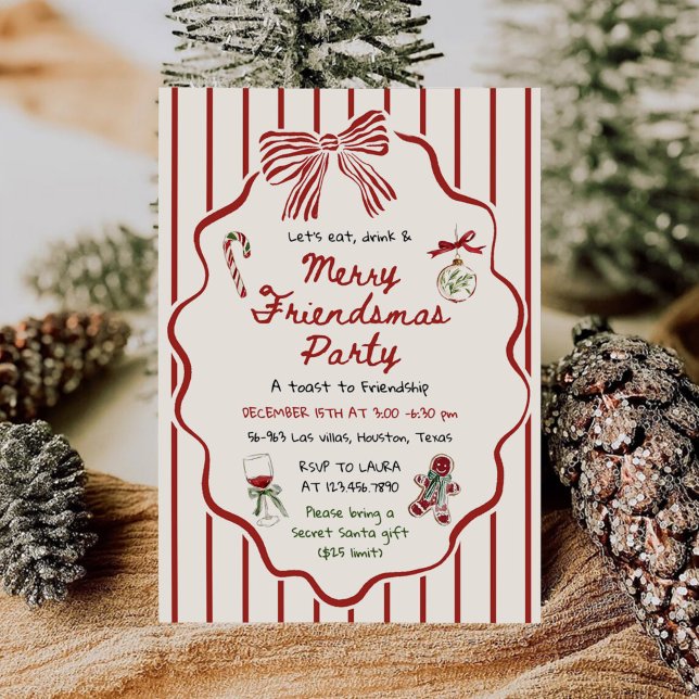 Whimsical Hand Drawn Friendsmas Christmas Party Invitation (Creator Uploaded)