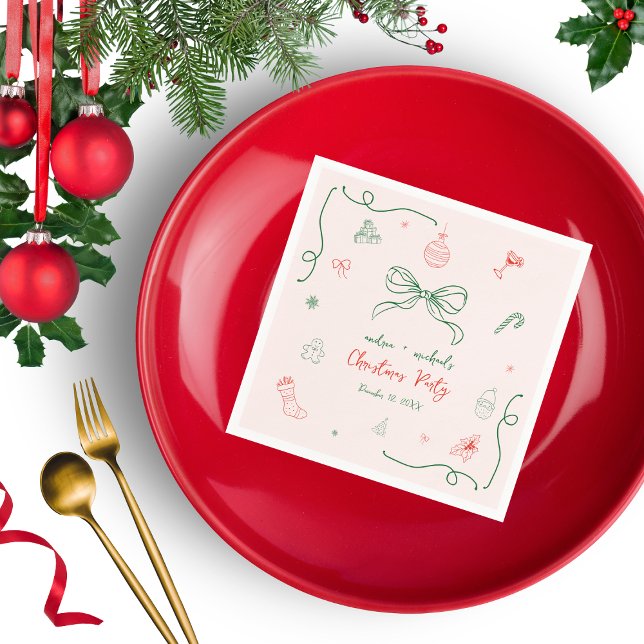 Whimsical Hand Drawn Fun French Christmas Party Napkin (Creator Uploaded)