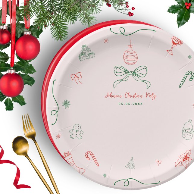 Whimsical Hand Drawn Fun French Christmas Party Paper Plate (Creator Uploaded)