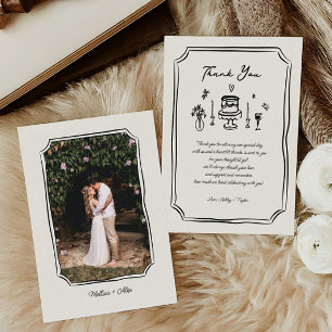 Whimsical Hand Drawn Fun Quirky Wedding Photo Thank You Card
