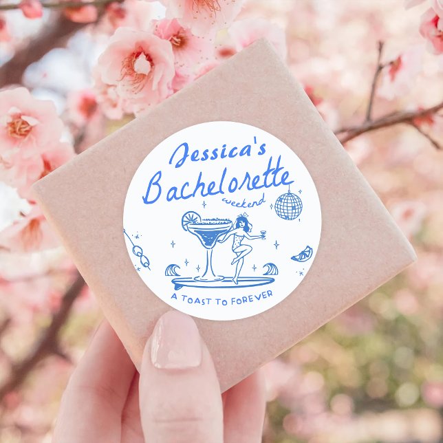Whimsical Hand drawn Funky Beach Bachelorette Classic Round Sticker (Creator Uploaded)