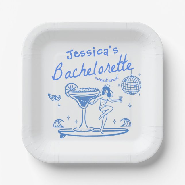 Whimsical Hand drawn Funky Beach Bachelorette Paper Plate (Front)