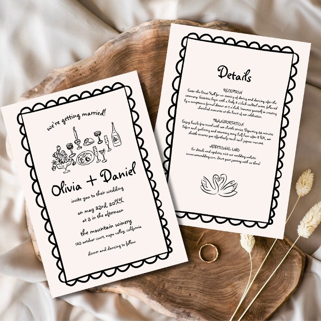 Whimsical Hand Drawn Funky Details Wedding Invitation (Creator Uploaded)
