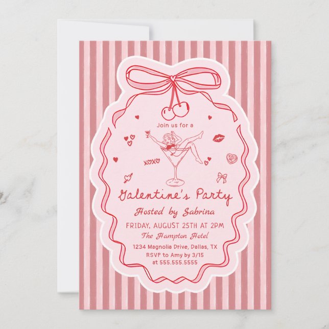 Whimsical Hand Drawn Galentine's Day Invitation (Front)