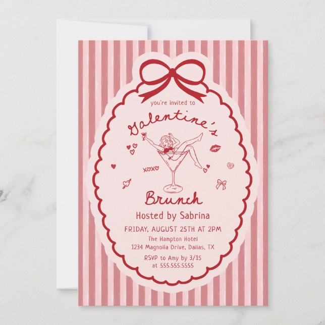 Whimsical Hand Drawn Galentine's Day Party Invitation (Front)