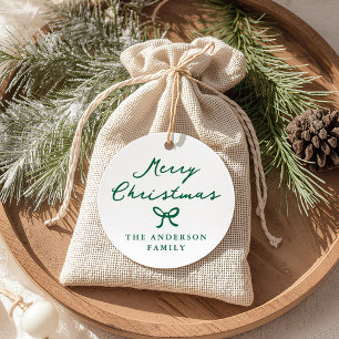 Whimsical Hand-Drawn Green Bow Christmas Gift Tag