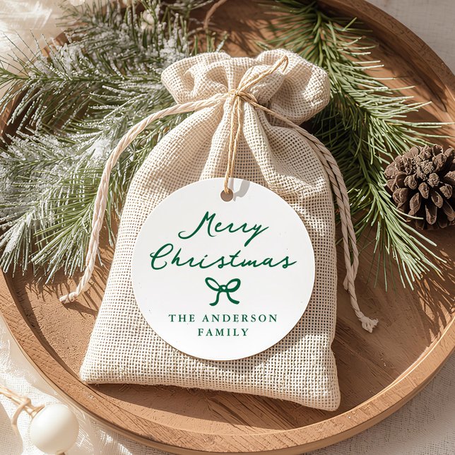 Whimsical Hand-Drawn Green Bow Christmas Gift Tag (Creator Uploaded)