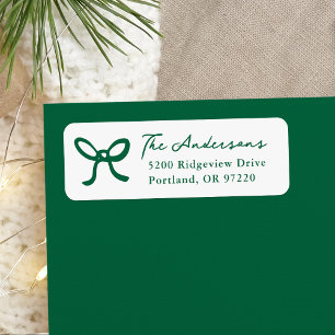 Whimsical Hand-Drawn Green Bow Return Address