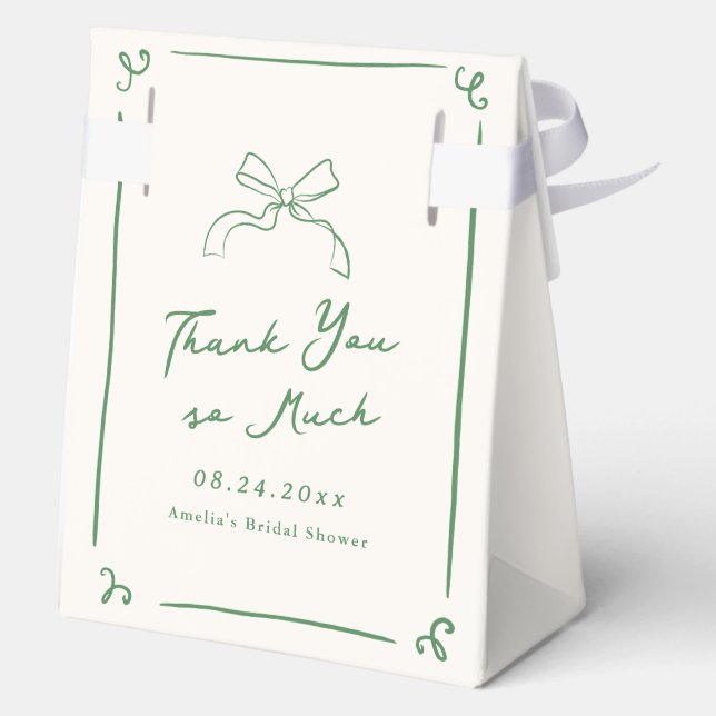 Whimsical Hand Drawn Green Bridal Shower Favour Box (Back)