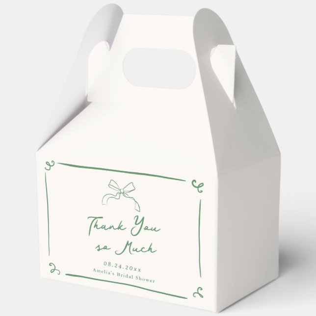 Whimsical Hand Drawn Green Bridal Shower Favour Box (Back)