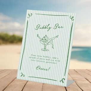 Whimsical Hand Drawn Green Bubbly Bar Pedestal Sign