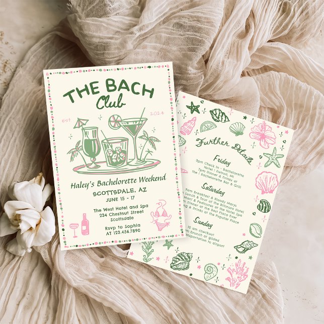 Whimsical Hand Drawn Green Cocktail Bachelorette Invitation (Creator Uploaded)