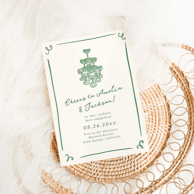 Whimsical Hand Drawn Green Engagement Party Invitation (Creator Uploaded)
