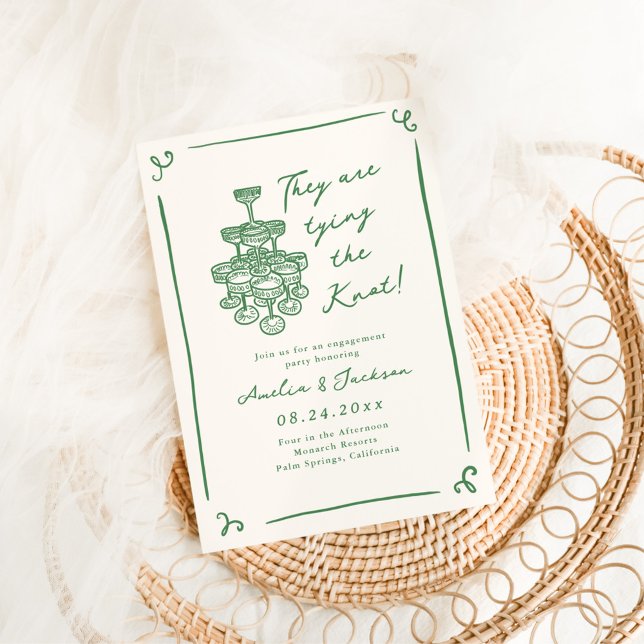 Whimsical Hand Drawn Green Engagement Party Invitation (Creator Uploaded)