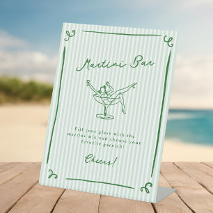 Whimsical Hand Drawn Green Martini Bar Pedestal Sign