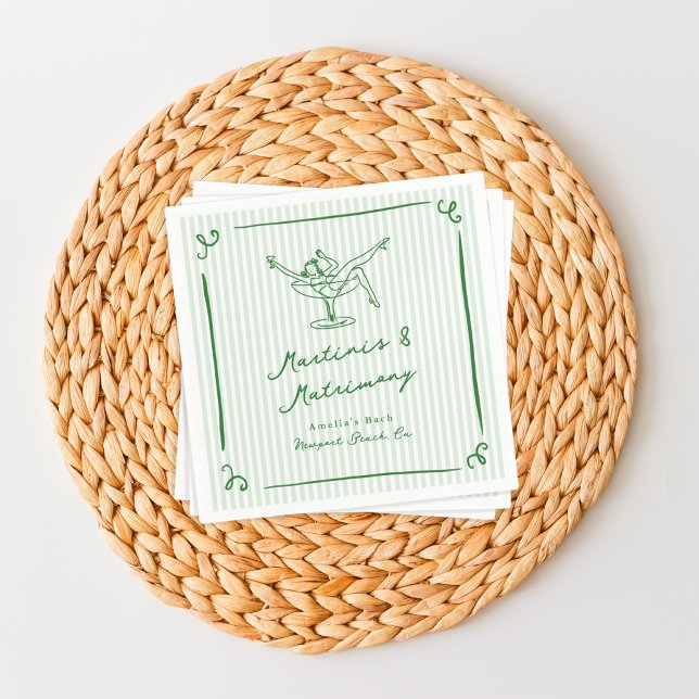 Whimsical Hand Drawn Green Martinis & Matrimony Napkin (Creator Uploaded)