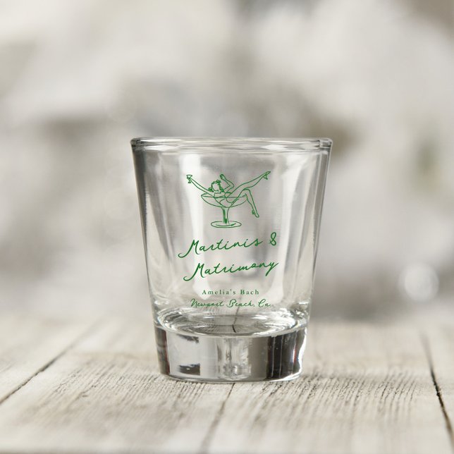 Whimsical Hand Drawn Green Martinis & Matrimony Shot Glass (Creator Uploaded)