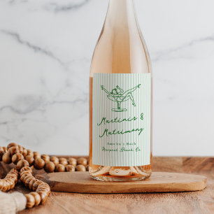 Whimsical Hand Drawn Green Martinis & Matrimony Wine Label