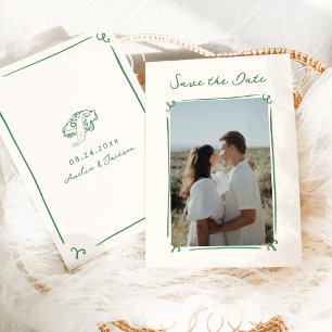 Whimsical Hand Drawn Green Save the Date Invitation