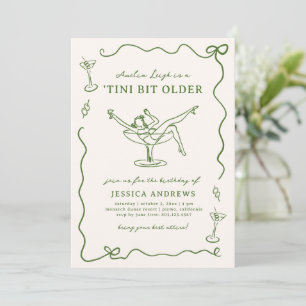 Whimsical Hand Drawn Green 'Tini Bit Older Invitation