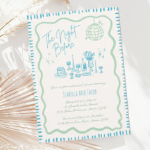 Whimsical Hand Drawn Green Wavy Rehearsal Dinner