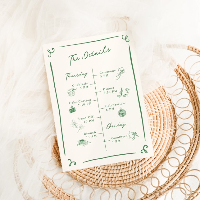 Whimsical Hand Drawn Green Wedding Details Invitation (Creator Uploaded)